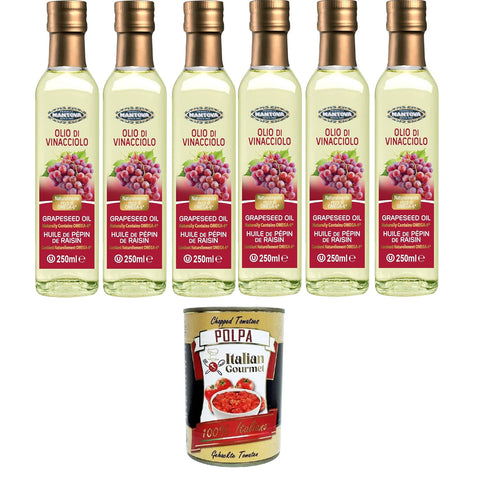 Mantova Fratelli Traubenkernöl 6x250 ml – Nutrazeutisches Öl – 100% natürlich und 100% rein – Gesundheit und Wohlbefinden – natürlich reich an Omega 6 – hohe Qualität italienisch Original