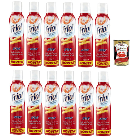Friol Olio Spray Sprühöl ideal für die Verwendung mit der Heißluftfritteuse Für knuspriges und trockenes Frittiergut 12x150 ml italienisch Original + kostenlos