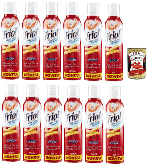 Italian Gourmet Öl Friol Olio Spray, Sprühöl, ideal für die Verwendung mit der Heißluftfritteuse, Für knuspriges und trockenes Frittiergut 12x 150ml + Italian Gourmet polpa 400g 8032804040014