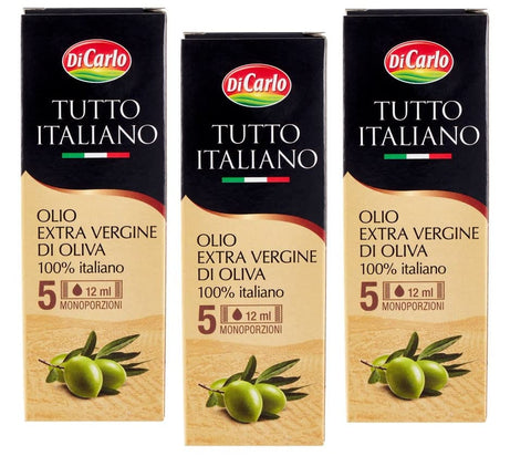 Italian Gourmet Oliven 3x Di Carlo Tutto Italiano Olio Extra Vergine di Oliva 100% Italienisches Natives Olivenöl Extra Jede Packung enthält 5 Einzeldosis-Sticks mit 12ml 8003408002616
