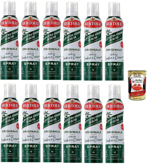 Italian Gourmet Oliven Bertolli Olivenöl Extra Vergine Spray Original, 12er Pack, 200ml pro Flasche, + Italian Gourmet polpa 400g
