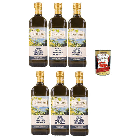 Clemtente Olio extra vergine di oliva Premium kaltgepresst natives Olivenöl extra 6x1 l italienisch Original + kostenlos polpa 400 g