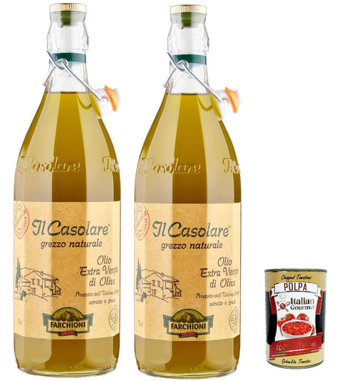 Farchioni Il Casolare Extra Vergines Olivenöl, Naturbelassen, 1 Liter, 2 Flaschen 1x3400g Original italienisch Feinkost