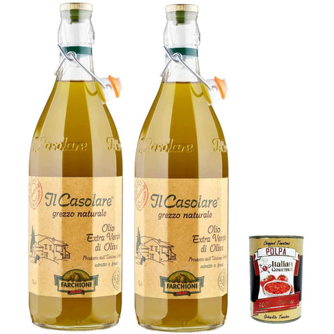 Farchioni Il Casolare Extra Vergines Olivenöl, Naturbelassen, 1 Liter, 2 Flaschen 1x3400g Original italienisch Feinkost