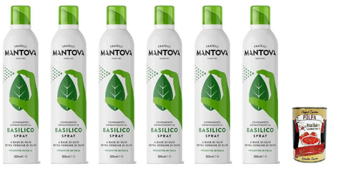 Italian Gourmet Oliven Mantova Basilico Spray, Extra Vergines Olivenöl mit Basilikum, 6x200ml Packung, Hergestellt in Italien, + Italian Gourmet polpa 40g0