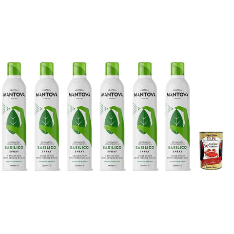 Mantova Basilico Spray Extra Vergines Olivenöl mit Basilikum Packung Hergestellt in 6x200 ml italienisch Original Pastasauce + kostenlos polpa 40g0