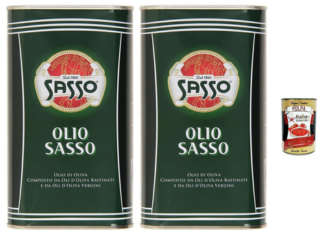 Italian Gourmet Oliven Sasso Olivenöl, Extra Vergine, 2 x 1 Liter Flaschen, 100% Italienisch, + Italian Gourmet polpa 400g