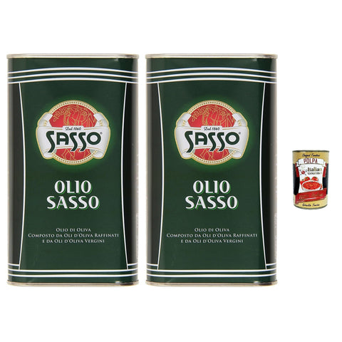 Sasso Olivenöl Extra Vergine 2x1 Liter Flaschen 100% Italienisch Original Pastasauce + kostenlos polpa 400 g