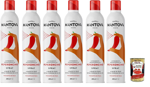 Italian Gourmet Oliven SPRAYLEGGERO Natives Olivenöl Extra Aromatisiert mit Chili 6x 200 ml - durch die Praktische Sprühflasche Können Sie bis zu 90% des Öls Einsparen + Italian Gourmet polpa 400g 8032804040014