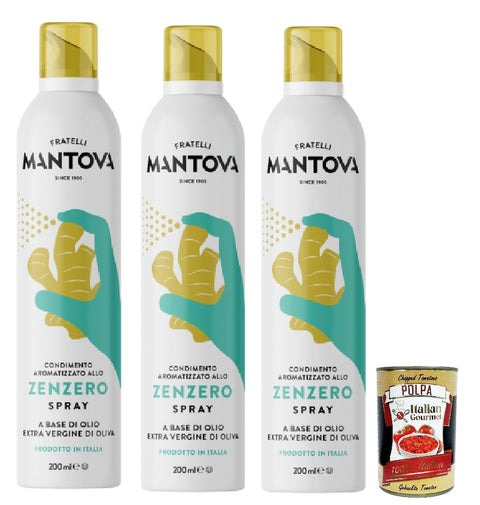 Italian Gourmet Oliven SPRAYLEGGERO Natives Olivenöl Extra Aromatisiert mit Ingwer 3x 200 ml - durch die Praktische Sprühflasche Können Sie bis zu 90% des Öls Einsparen + Italian Gourmet polpa 400g 8032804040014