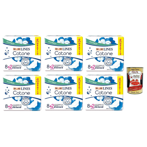 Lines Cotone Assorbenti Notte 8 2 Nachteinlagen Baumwolle 100% reine Baumwolle 6x italienisch Original Pastasauce + kostenlos polpa 400 g