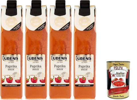 Italian Gourmet Paprika UBENA, Paprika Dolce,Paprika edelsüß, Gewürz für Soßen, Hartkäse und Gemüse, 4x25g Beutel im Clipformat + Italian Gourmet polpa 400g 8032804040014