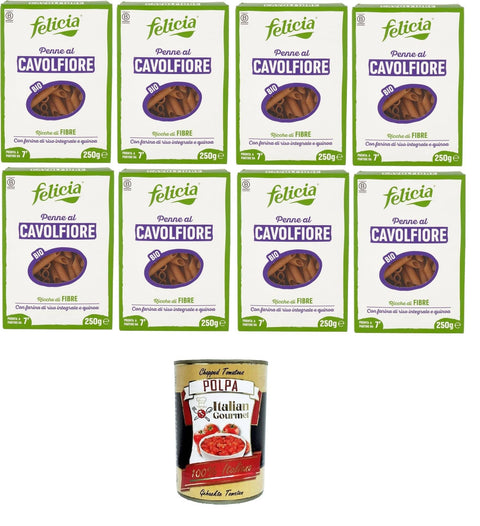 Italian Gourmet Pasta & Nudeln Felicia Penne al Cavolfiore Con farina di riso integrale e quinoa Blumenkohl-Penne mit braunem Reismehl und Quinoa 8x250gr + Italian Gourmet polpa 400g 8032804040014