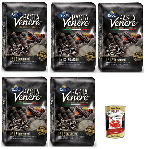 Riso Scotti Pasta Venere Rigatoni Integrale di Riso Venere, Reispaste, Vollkorn, Faserquelle, Phosphor und Proteine, ideal für eine ausgewogene Ernährung, 5x 400 g italienisch Original