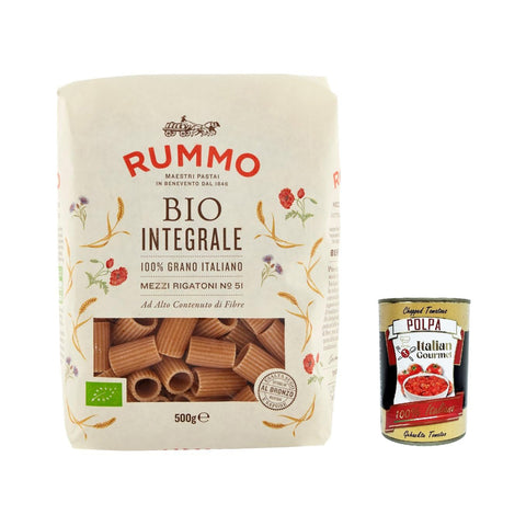 Rummo Pasta Integrale Mezzi rigatoni N. 51, Vollkornnudeln Nudeln Vollkorn Italienische Pasta 500 g italienisch Original