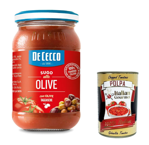 Italian Gourmet Pasta & Saucen 3x De Cecco Sugo con Olive pastasauce tomatensauce mit Oliven 200g aus italien pasta + Italian Gourmet polpa 400g 8001250016584