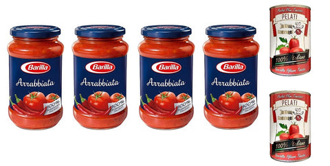 Italian Gourmet Pastasaucen 4x Barilla Sugo Pronto Arrabbiata Fertige Soße Italienische Tomate 400g + Italian Gourmet 100% italienische geschälte Tomaten dosen 2x 400g 8388766535601