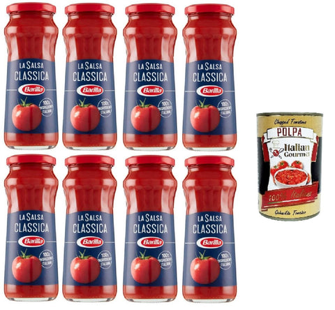 Italian Gourmet Pastasaucen Barilla - Sugo Salsa Pronta Classica,Klassische Fertigsauce, mit Tomaten und nativem Olivenöl extra, glutenfrei – 8x300 g+ Italian Gourmet polpa 400gr 8032804040014