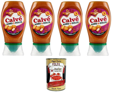 Italian Gourmet Pastasaucen Calvè Salsa Agro & Dolce Süß-saure Sauce. Glutenfrei 4x250ml + Italian Gourmet polpa 400g 8032804040014