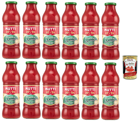 Italian Gourmet Pastasaucen Mutti Passata di Pomodoro, Italienische Tomatensauce, 12 Flaschen x 700g, 100% Italienische Tomaten, + Italian Gourmet poolpa 400g