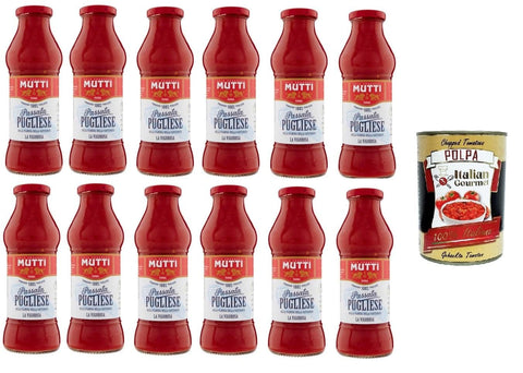 Italian Gourmet Pastasaucen Mutti Passata di Pomodoro Pugliese della Pianura della Capitanata La Vigorosa, apulisches Tomatenpüree aus der Capitanata-Ebene La Vigorosa,12x 400g + Italian Gourmet polpa 400g 8032804040014