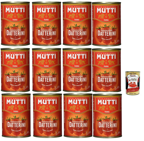 Italian Gourmet Pastasaucen Mutti Salsa Pomodori Datterini, Sauce Datteltomaten, Leckere Kirschtomaten mit einer unverkennbaren, länglichen Form, 100% Italiener, 12x 400g + Italian Gourmet polpa 400g 8032804040014