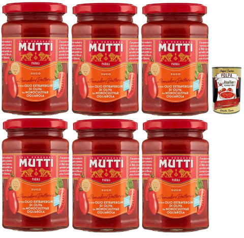 Italian Gourmet Pastasaucen Mutti Sugo di pomodori con pomodoro datterino e olio extra vergine d'oliva, Tomatensauce mit Datterino Tomaten und extra native Olivenöl, 6x 280g + Italian Gourmet polpa 400g 8032804040014