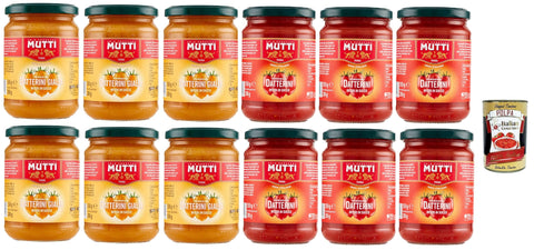 Italian Gourmet Pastasaucen Mutti sugo di Pomodori Datterini Gialli e rossi interi, Mutti sauce Tomaten Ganze und rote und gelbe Dutters in Saft 12x 350 g + Italian Gourmet polpa 400g 8032804040014