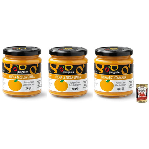 Grangusto Crema di Zucca Gialla Gelbe Kürbiscreme Gemüse aus Ideal für die Zubereitung von Risottos und Pasta Glas 280 g 3x italienisch Original + kostenlos Polpa