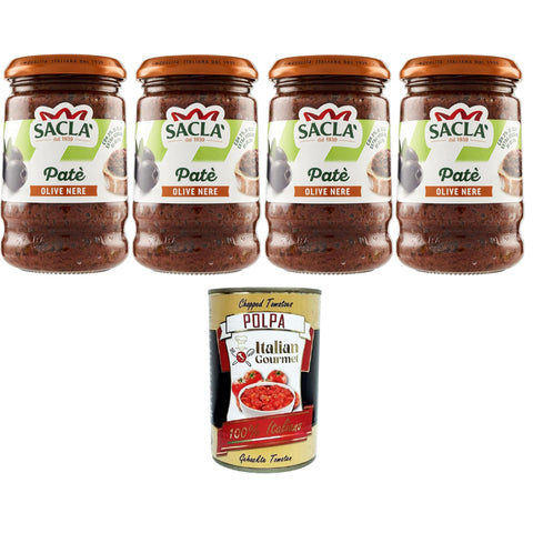 Saclà Patè di Olive Nere Patè aus schwarzen Oliven ideal für einen Aperitif und zur Bereicherung Ihrer Gerichte Glas 4x190 g italienisch Original Pastasauce +