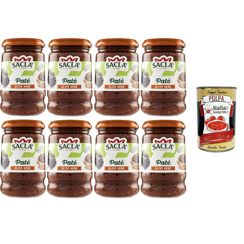 Saclà Patè di Olive Nere Patè aus schwarzen Oliven, ideal für einen Aperitif und zur Bereicherung Ihrer Gerichte, Glas, 8x190 g italienisch Original