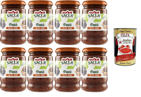 Saclà Patè di Olive Nere Patè aus schwarzen Oliven, ideal für einen Aperitif und zur Bereicherung Ihrer Gerichte, Glas, 8x190 g italienisch Original