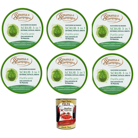 Spuma Di SCIAMPAGNA Scrub per il corpo Purificante Reinigendes Körperpeeling 6x250 ml italienisch Original Pastasauce + kostenlos polpa 400 g