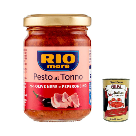 Rio Mare Pesto al Tonno con Olive Nere e Peperoncino Thunfischpesto kochsauce mit schwarzen Oliven und Chili 130 g 12x italienisch Original + kostenlos polpa 400 g
