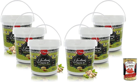 Italian Gourmet Pesto 6x Dolgam I Siciliani Pistazien-Pesto Glutenfreie,Sizilianische Spezialitäten,1000g-Eimer,Pistazien aus Sizilien mit 65% + Italian Gourmet Polpa di Pomodoro 400g Dose 8008052304659