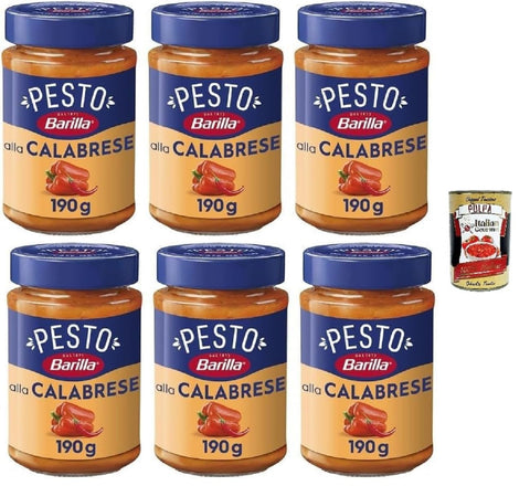 Italian Gourmet Pesto Barilla Pesto alla Calabrese, Italienische Pasta-Sauce mit Paprika, Ricotta und Pecorino Romano, Glutenfrei, 190g, 6er Pack, + Italian Gourmet polpa 400g