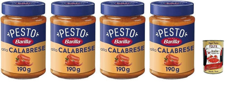 Italian Gourmet Pesto Barilla Pesto alla Calabrese, Italienische Pastasauce, 190g, 4er Pack, mit Paprika und Käse, Glutenfrei, + Italian Gourmet polpa 400g