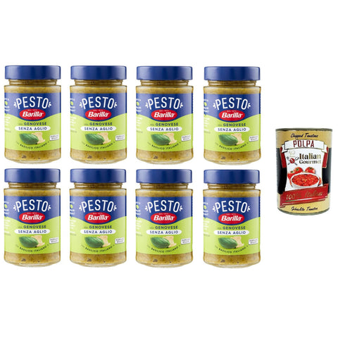 Barilla Pesto Alla Genovese senz'Aglio Condimento e Sugo per Pasta Genueser Pesto ohne Knoblauchgewürz und Nudelsauce 8x190 g italienisch Original + kostenlos