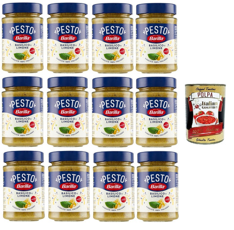 Italian Gourmet Pesto Barilla Pesto Basilico e Limone Condimento e Sugo per Pasta Basilikum-Zitronen-Pesto-Gewürz und Pastasauce 12x190gr + Italian Gourmet polpa 400g 8032804040014