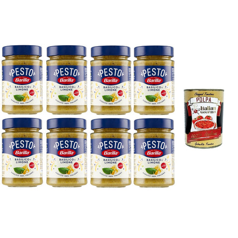 Barilla Pesto Basilico e Limone Condimento e Sugo per Pasta Basilikum-Zitronen-Pesto-Gewürz und Pastasauce 8x190 g italienisch Original + kostenlos polpa 400 g