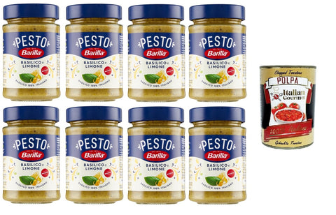 Italian Gourmet Pesto Barilla Pesto Basilico e Limone Condimento e Sugo per Pasta Basilikum-Zitronen-Pesto-Gewürz und Pastasauce 8x190gr + Italian Gourmet polpa 400g 8032804040014