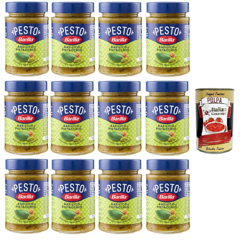 Barilla Pesto Basilico e Pistacchio Condimento e Sugo per Pasta Basilikum Pistazien Pesto Gewürz und Pastasauce 12x190 g italienisch Original