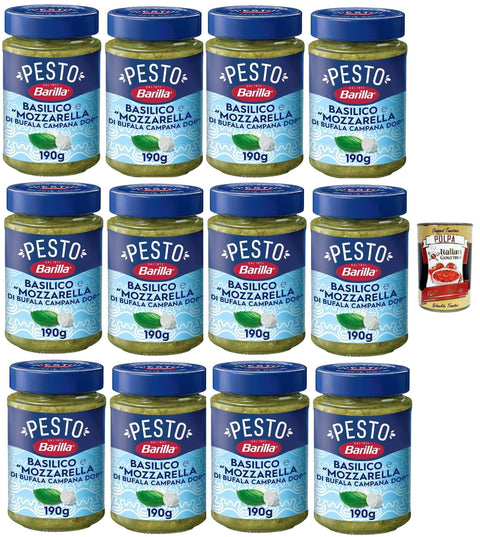 Italian Gourmet Pesto Barilla Pesto Basilico mit Mozzarella di Bufala Campana DOP, Glutenfrei, 190 g, 12er Pack, + Italian Gourmet polpa 400g