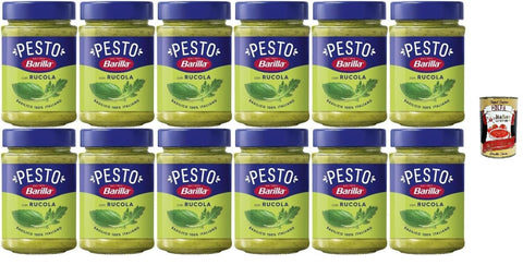 Italian Gourmet Pesto Barilla Pesto con Rucola, Italienische Basilikum-Pesto-Sauce, 190g, 12er Pack, +Italian Gourmet polpa 400g