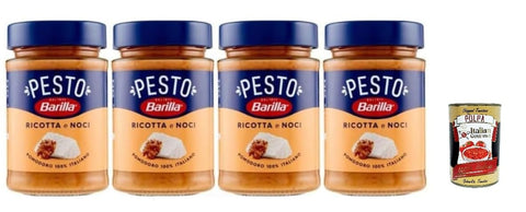 Italian Gourmet Pesto Barilla Pesto Ricotta e Noci, Italienische Nudelsauce mit Ricotta und Walnüssen, 4 x 190 g, + Italian Gourmet polpa 400g