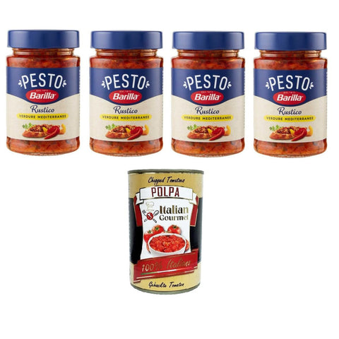 Barilla Pesto Rustico Verdure Mediterranee Condimento e Sugo per Pasta Rustic Pesto mediterrane Gemüsegewürz- und Pastasauce 4x200 g italienisch Original +