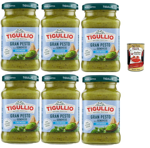 Italian Gourmet Pesto Star Tigullio GranPesto Cremoso Pesto alla Genovese mit Basilikum 6x 190g, cremig Sauce, Glutenfrei + Italian Gourmet polpa 400g 8032804040014