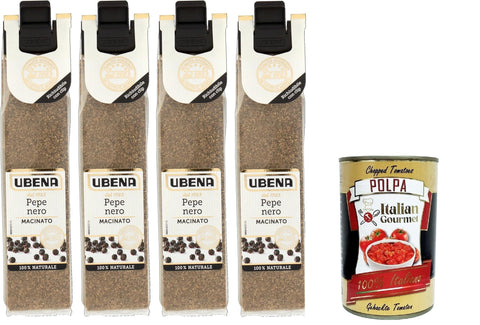 Italian Gourmet Pfeffer UBENA, Pepe Nero Macinato,gemahlener schwarzer Pfeffer, geeignet für süße und herzhafte Gerichte, kalte und warme Zubereitungen, 29 g Beutel im Clipformat+ Italian Gourmet polpa 400g 8032804040014