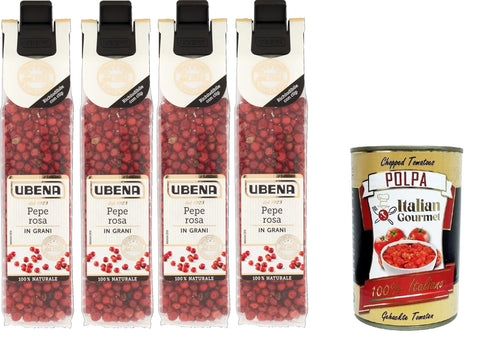 Italian Gourmet Pfeffer UBENA, Pepe Rosa Grani,Rosa Pfefferkörner, Ideal für kalte Gerichte, Salate und leckere Saucen, 4x14g Beutel im Clipformat+ Italian Gourmet polpa 400g 8032804040014