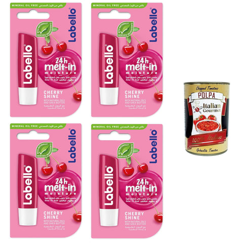 Cherry Shine Lip Balm 4 getönter und pflegender Lippenbalsam mit Kirscharoma feuchtigkeitsspendender Lippenbalsam 4x4.8 g 8 g italienisch Original Pastasauce +